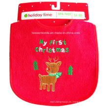 Promoción de algodón rojo de dibujos animados Elk bordado personalizado babero de bebé de Navidad